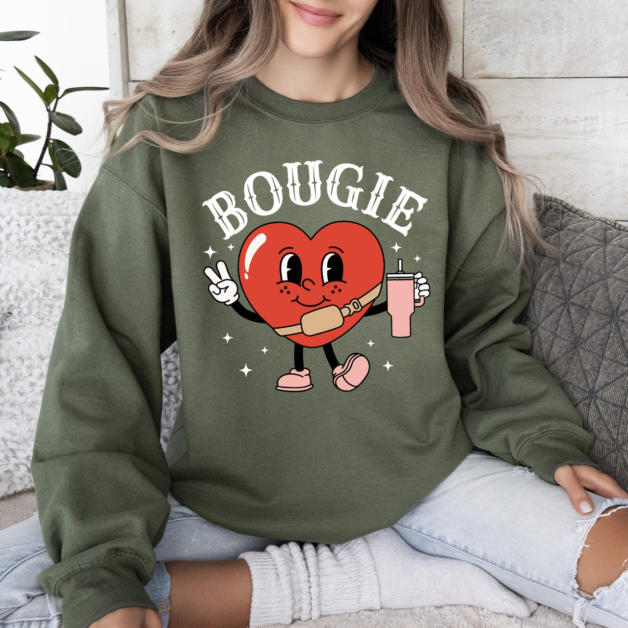 Bougie Heart Boujee Valentine Graphic Love Letter Cozy Luxe Statement Sweatshirt