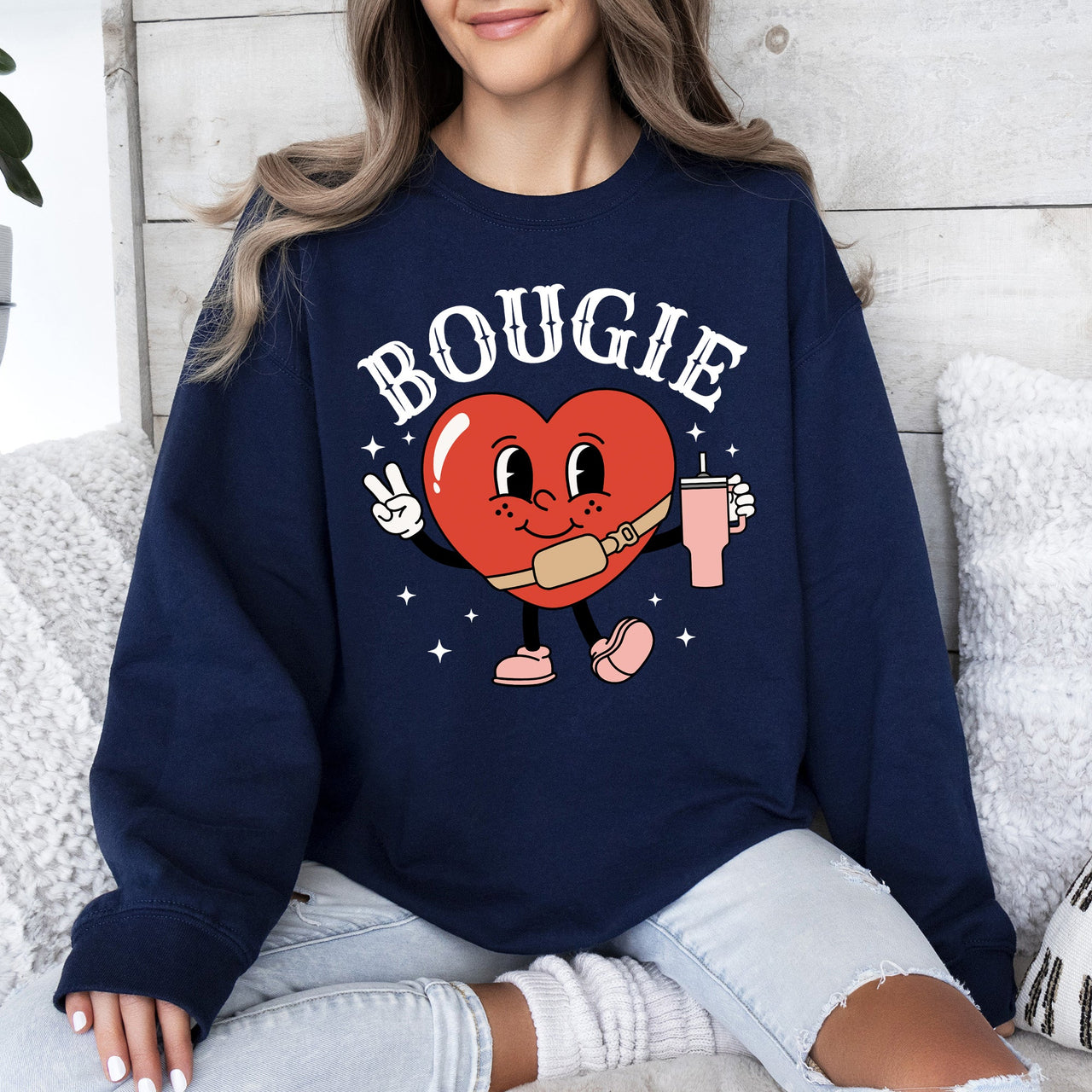 Bougie Heart Boujee Valentine Graphic Love Letter Cozy Luxe Statement Sweatshirt