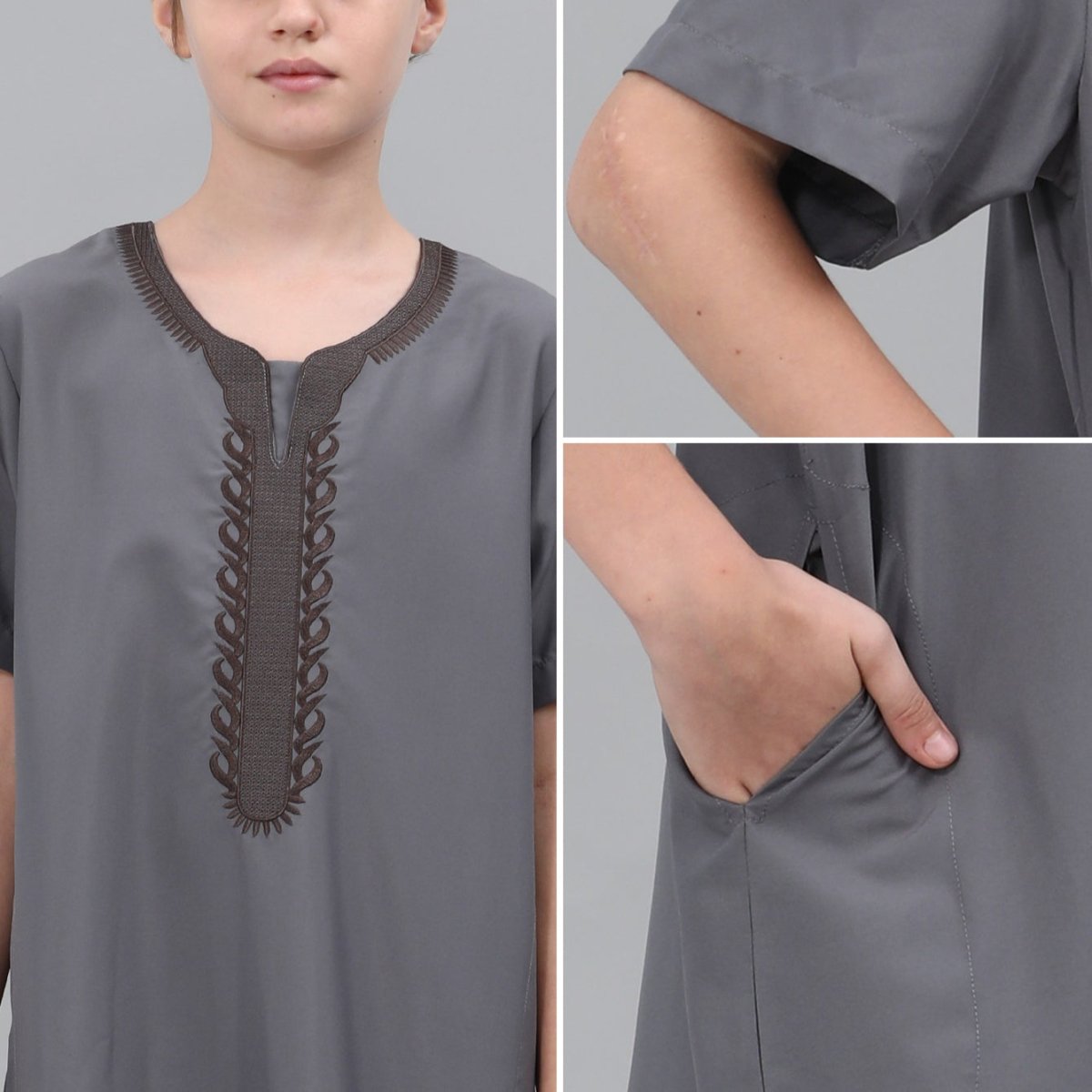 Boys' Embroidered Thobe with Side Pockets(MKB035)