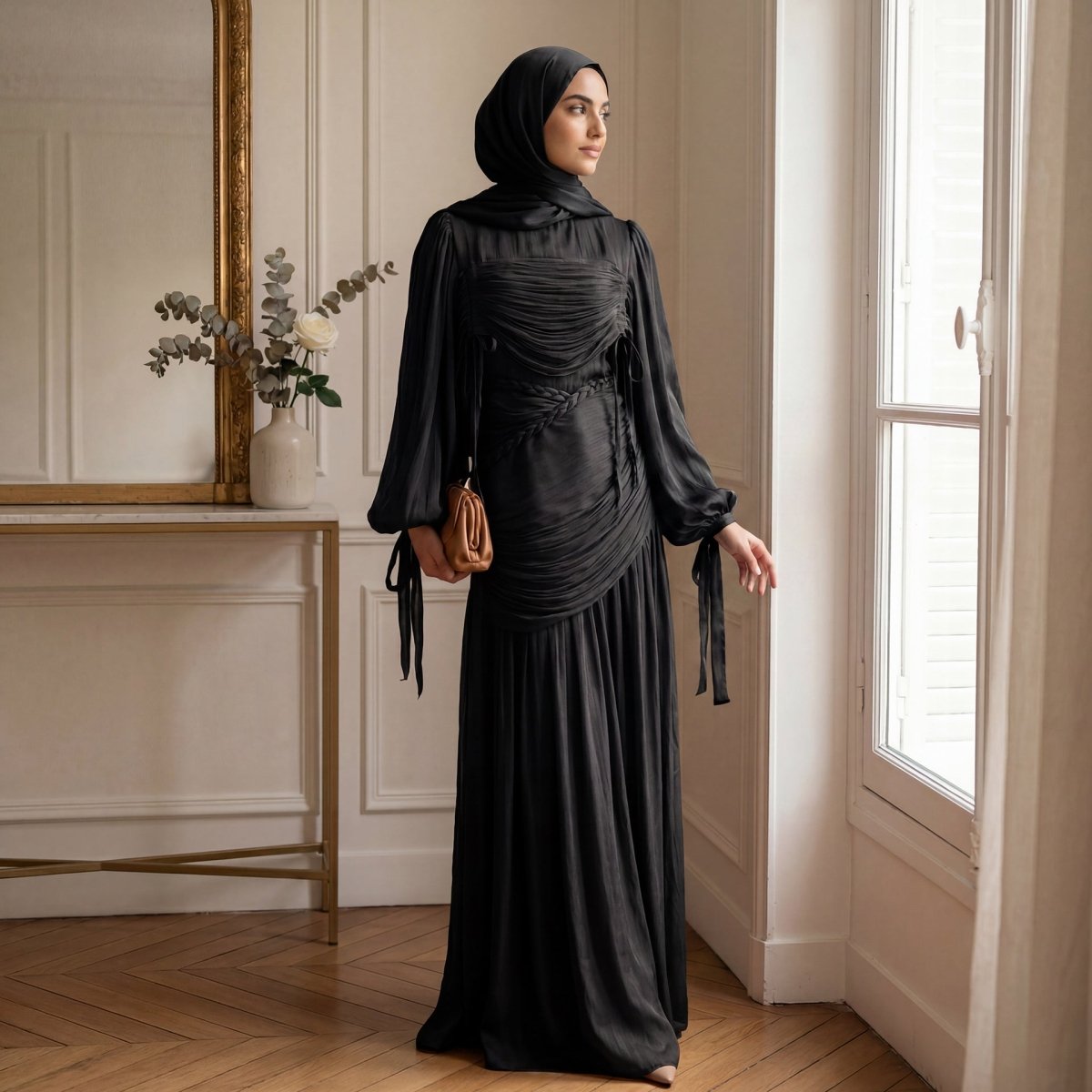 Braided Collar Ruched Fringe Maxi Dress(MS406)