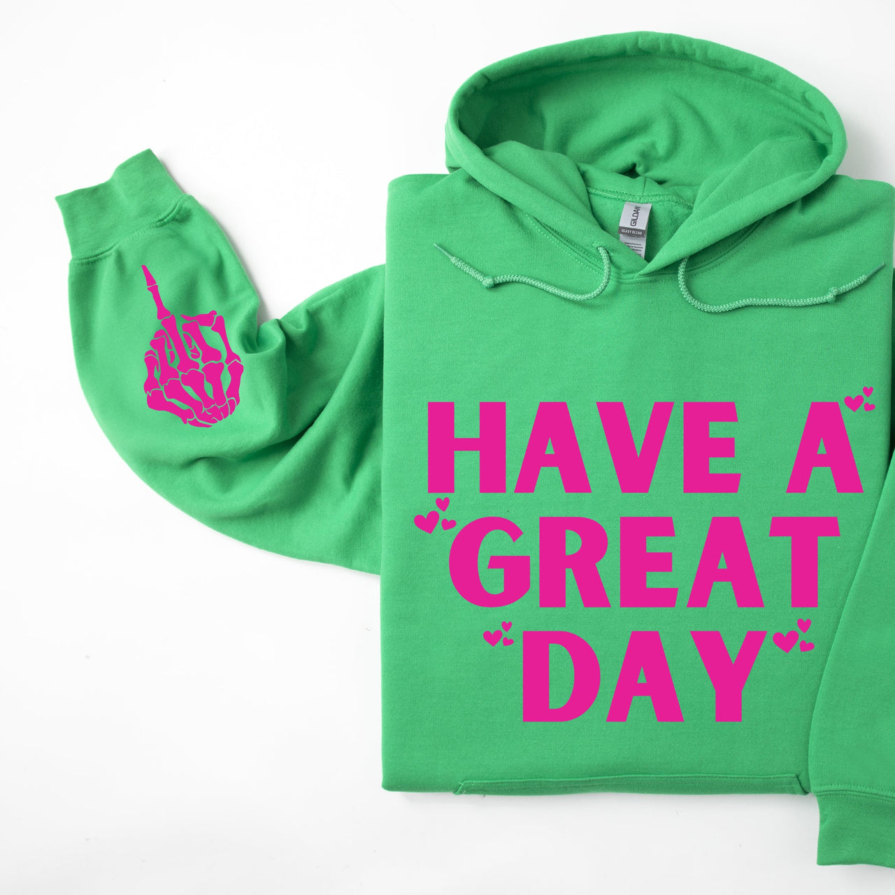 Have A Great Day Skeleton Middle Finger Sleeve Graphic Cheeky Unapologetic Hoodie