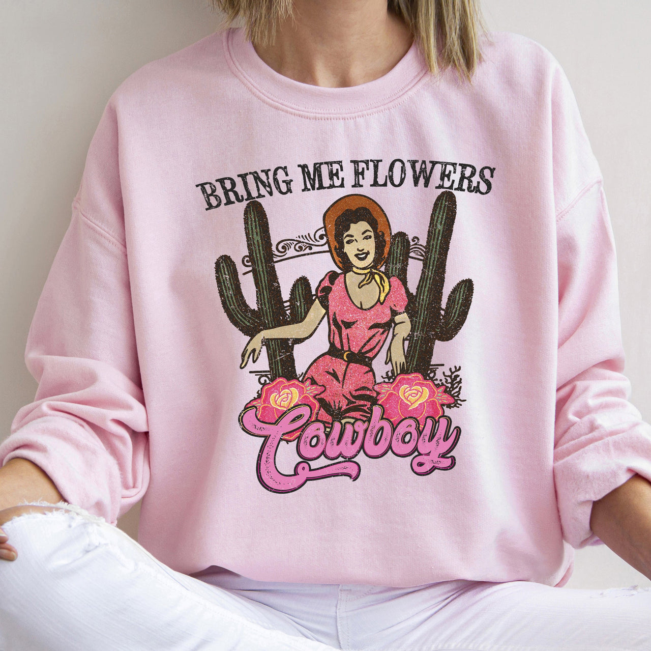 Bring Me Flowers Cowboy Western Country Valentine's Day Heritage Graphic Sweatshirt
