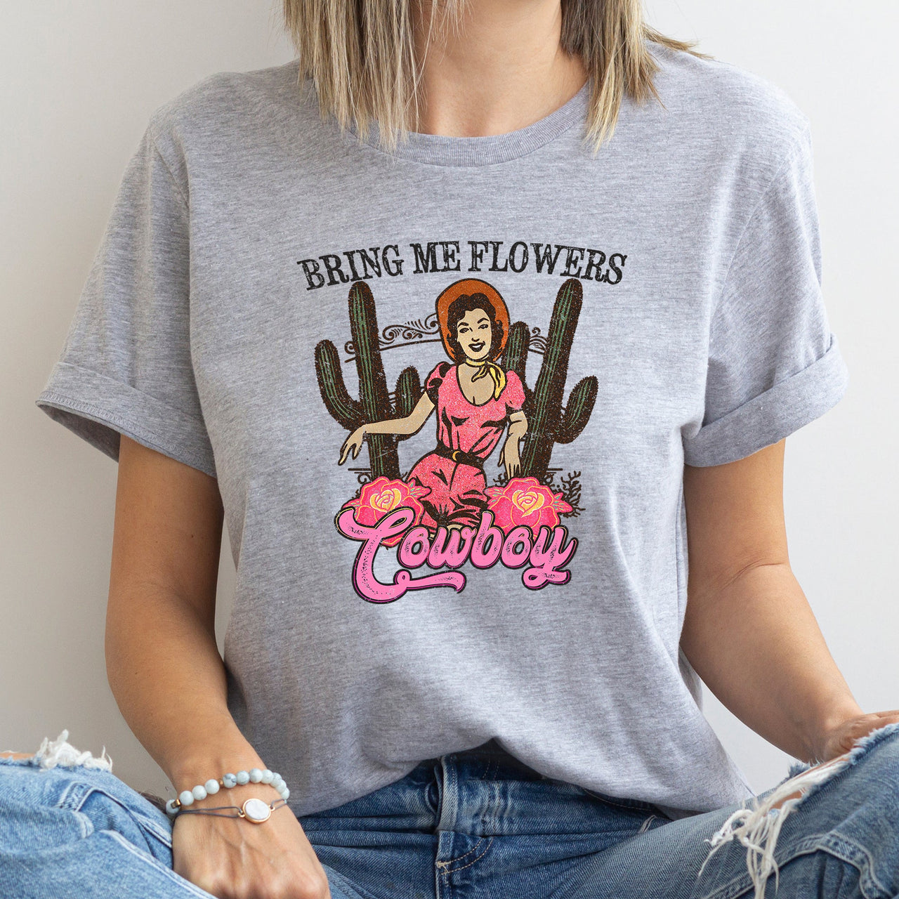 Bring Me Flowers Cowboy Western Country Valentine's Day Rustic Rodeo Inspired Graphic Tee