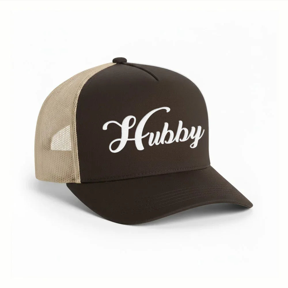 Embroidered Hubby Trucker Hat – Classic Mesh Cap for Wedding or Anniversary