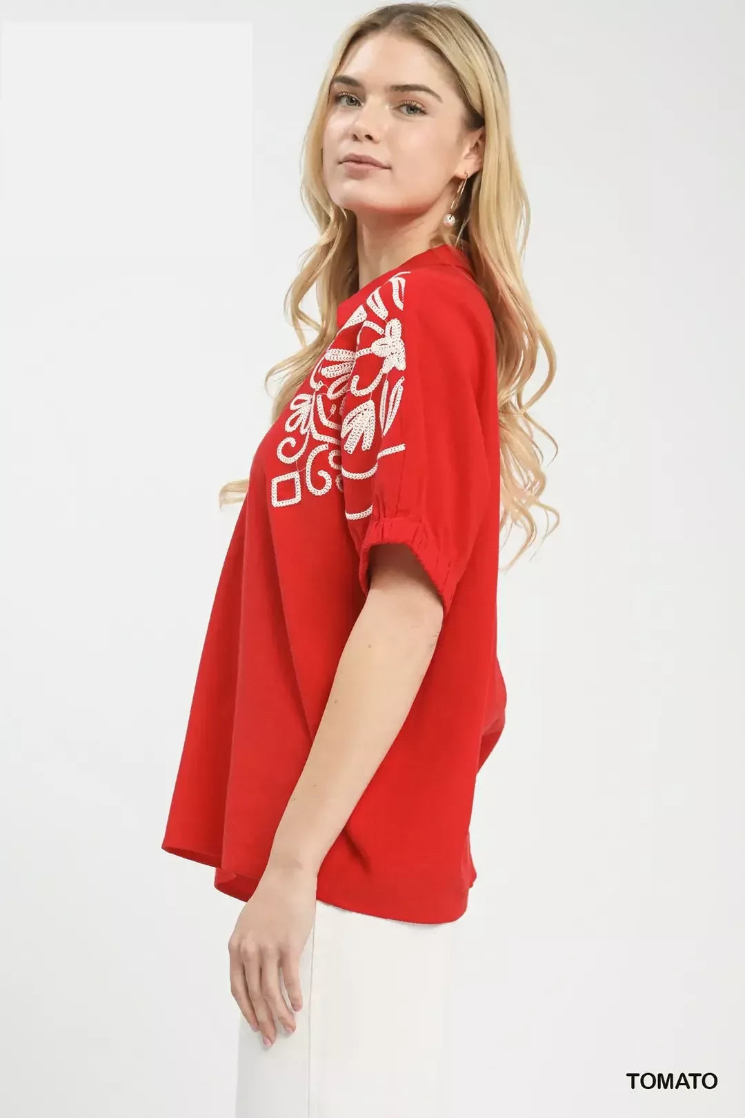 Umgee Floral Embroidered Sleeve Blouse