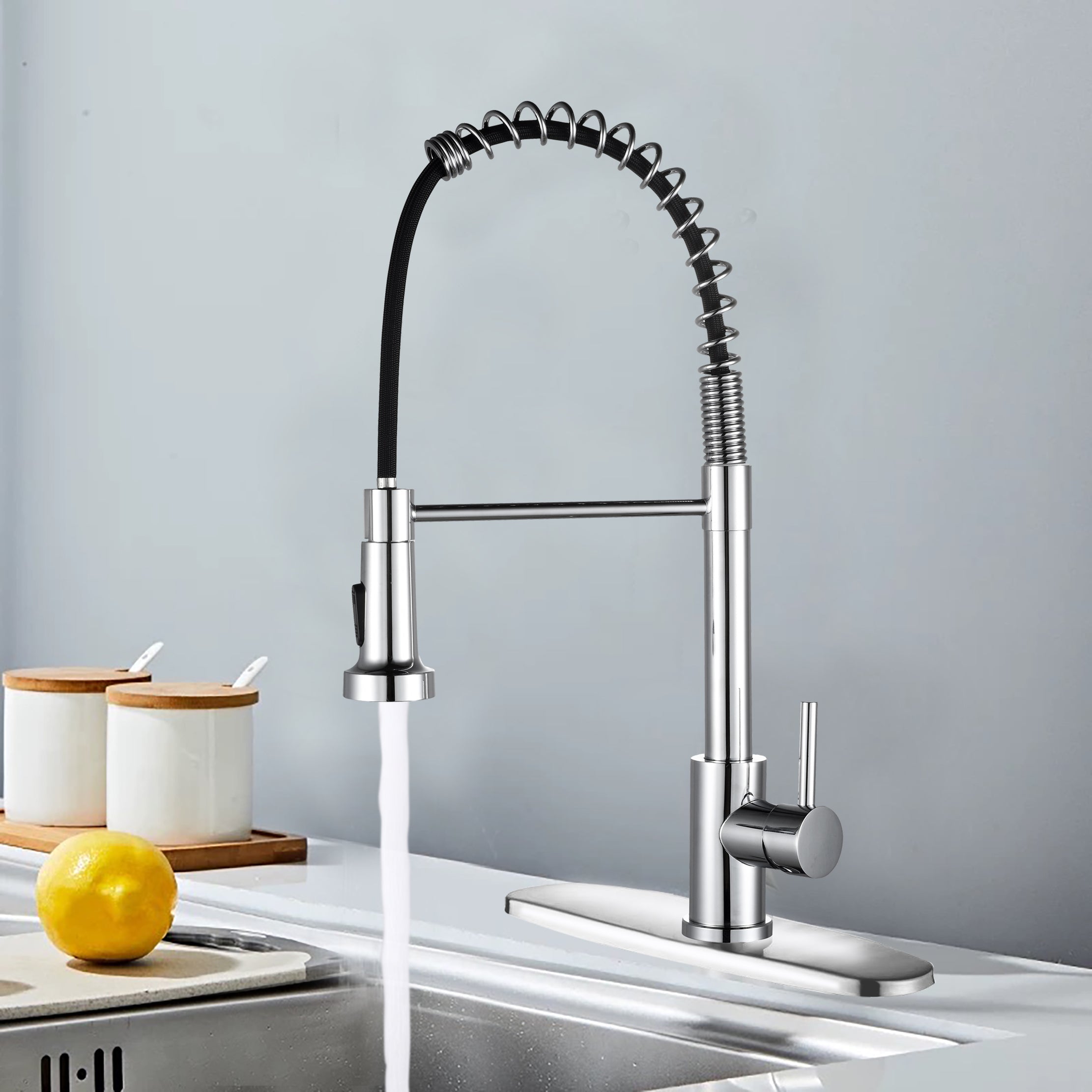 Kitchen Faucet with Pull Down Sprayer Industrial 1 Handle 1 Hole Or 3 Hole Faucet for Farmhouse Camper Laundry Utility Rv Wet Bar Sinks, Stainless Steel, Chrome