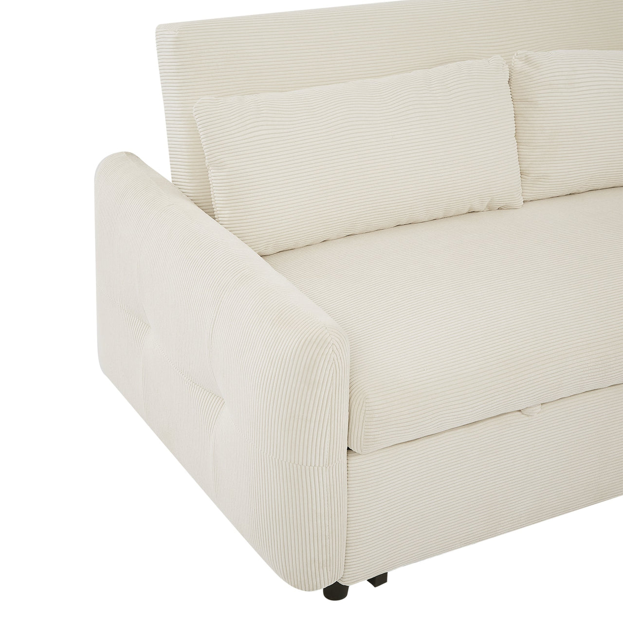 Modern Convertible Pull-out Sofa Bed with USB Ports and Pillows, Beige Corduroy, 57.48 inches
