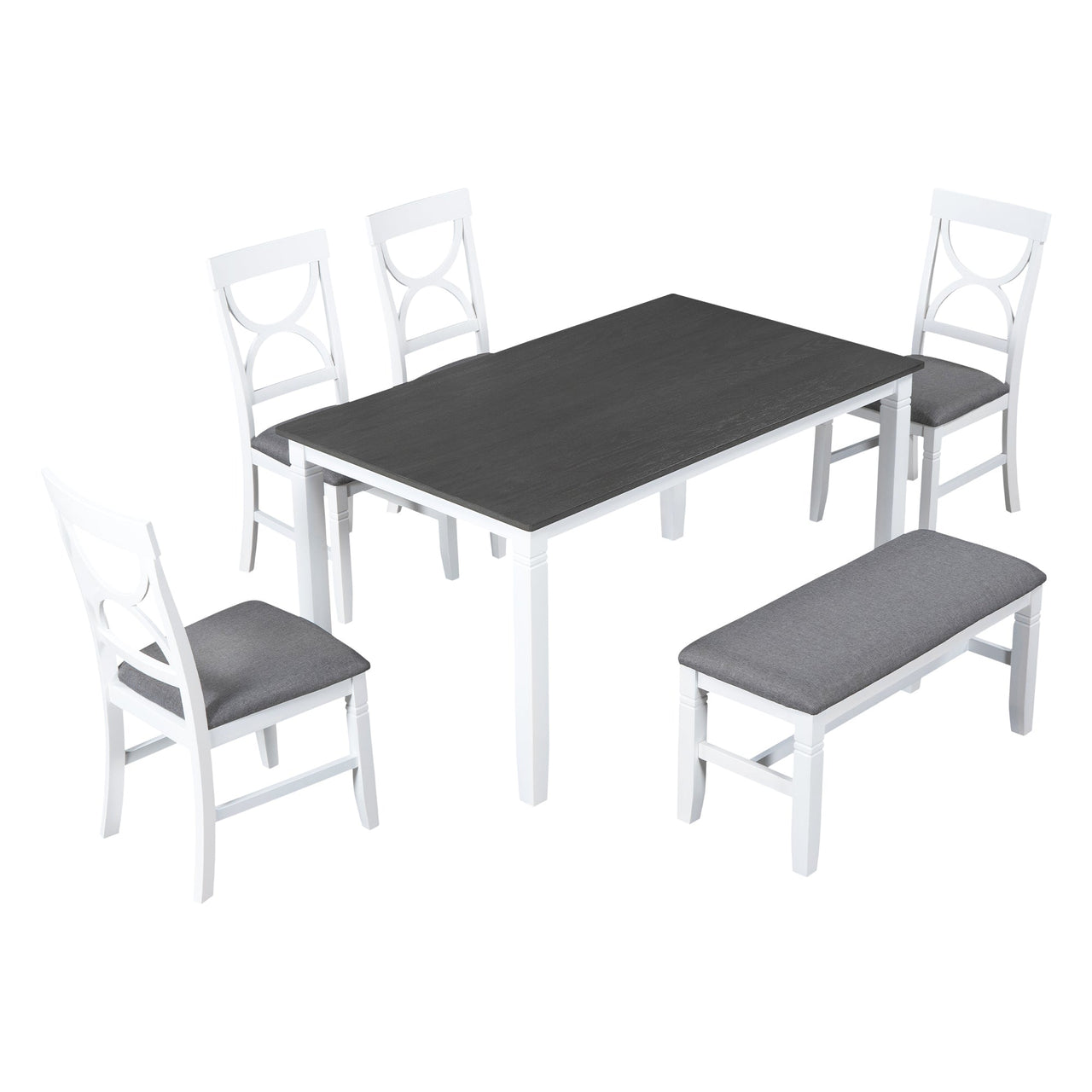 TOPMAX 6-Piece Wood Dining Table Set Kitchen Table Set with Upholstered Bench and 4 Dining Chairs, Farmhouse Style,Gray+White (old sku: SP000003AAK)