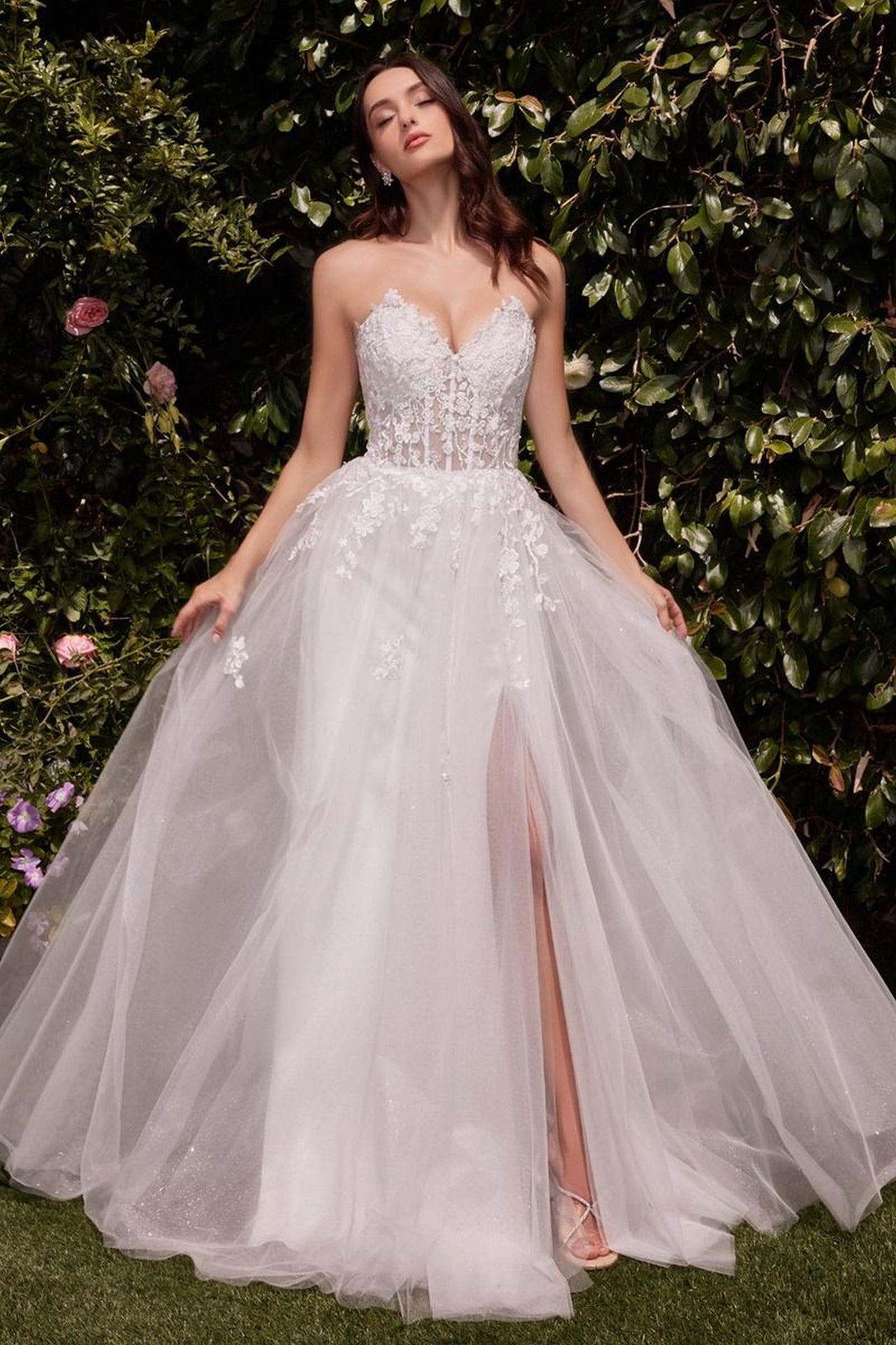 Ladivine C148W Strapless A-Line Lace & Tulle Wedding Dress