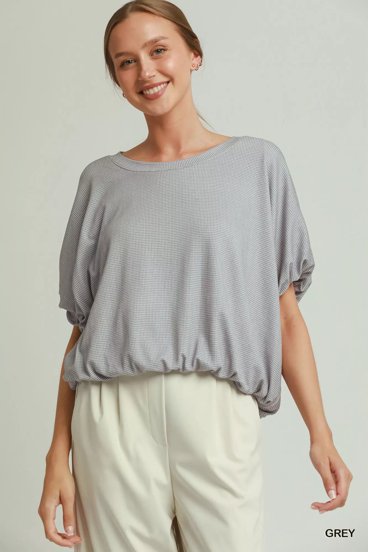 Umgee Mini Texture Checkered Bubble Hem Top