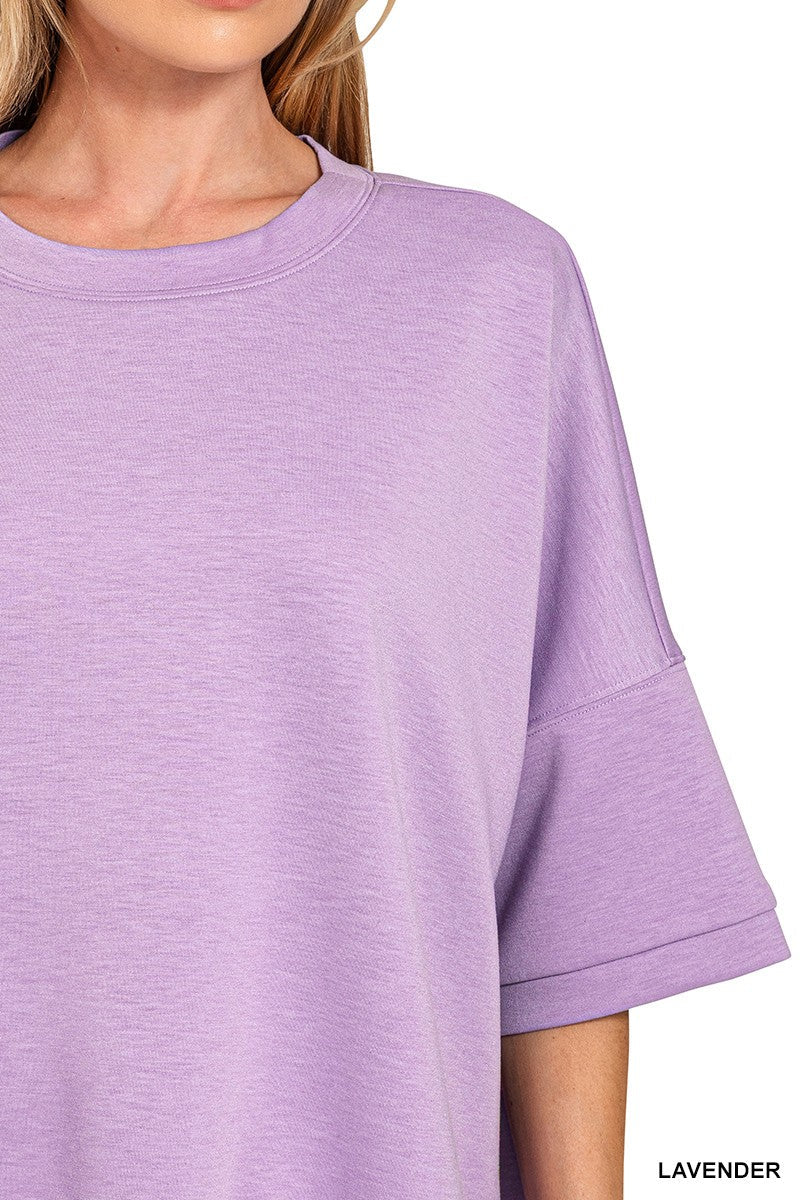Zenana Scuba Round Neck Top With Side Slits