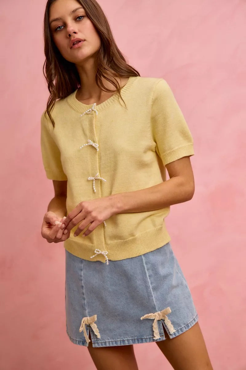 SO ME Lace Ribbon Trim Denim Mini Skirt