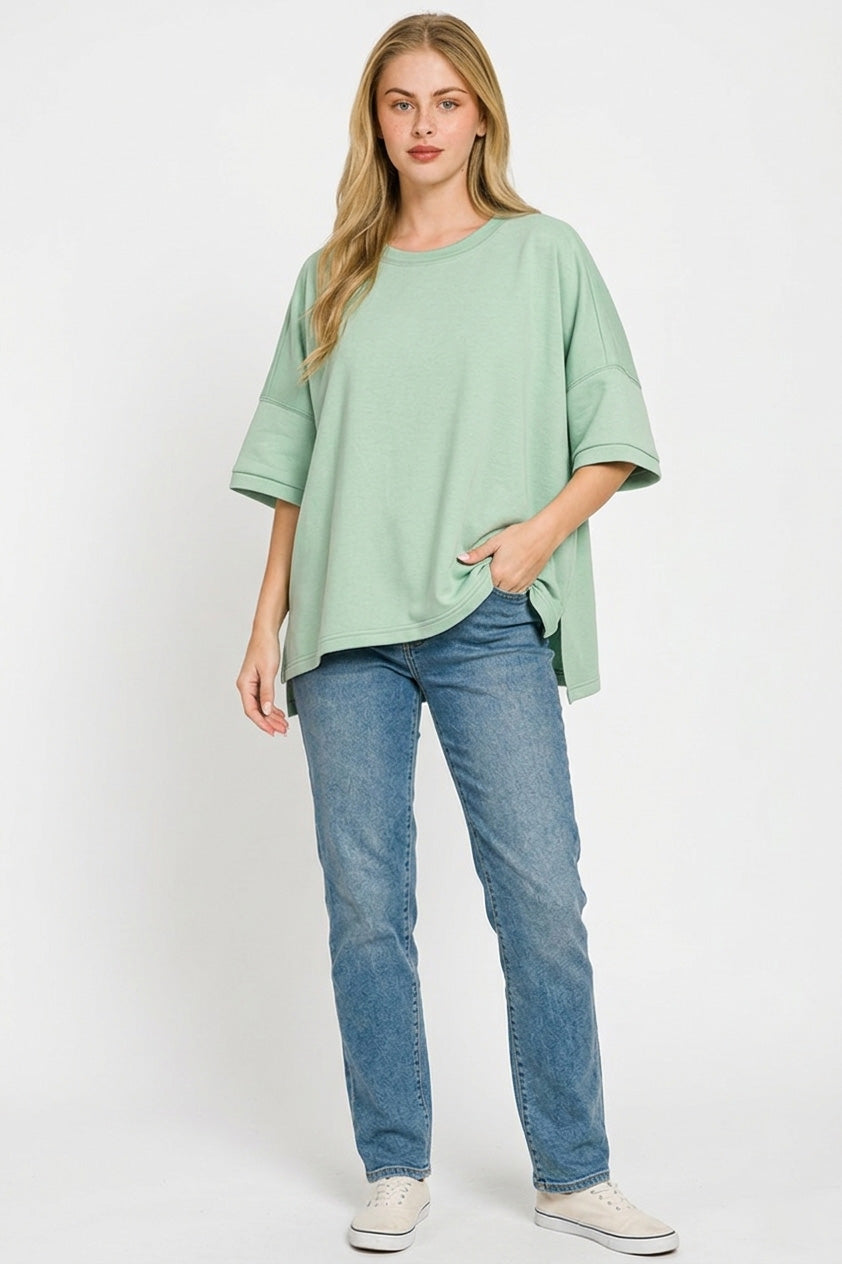 Zenana Full Size Scuba Round Neck Top With Side Slits Plus Size