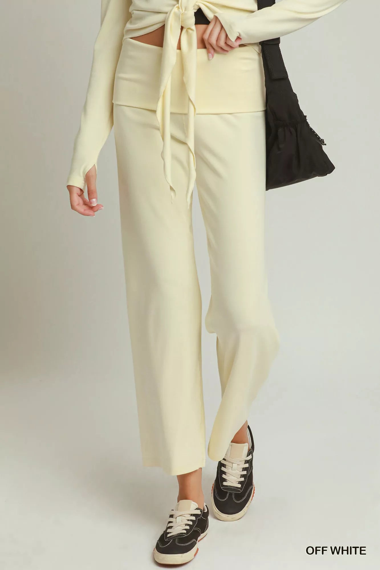 Umgee Cotton Viscose Folded Waistband Straight Leg Pants