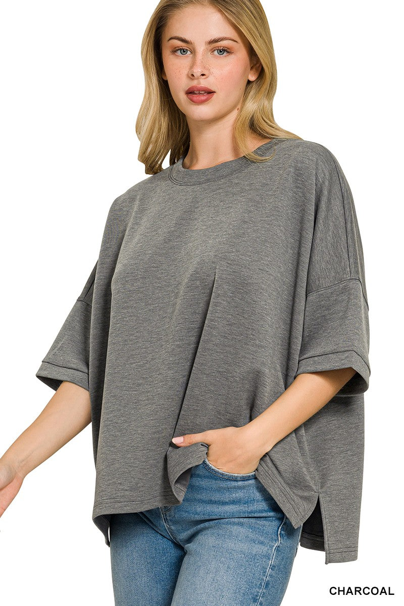 Zenana Full Size Scuba Round Neck Top With Side Slits Plus Size