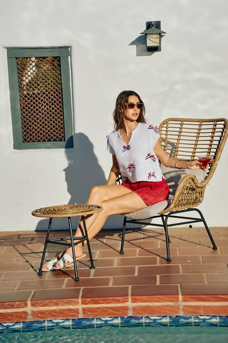 SO ME 4th Of July Ribbon Trimmed Dolman Sweater Top