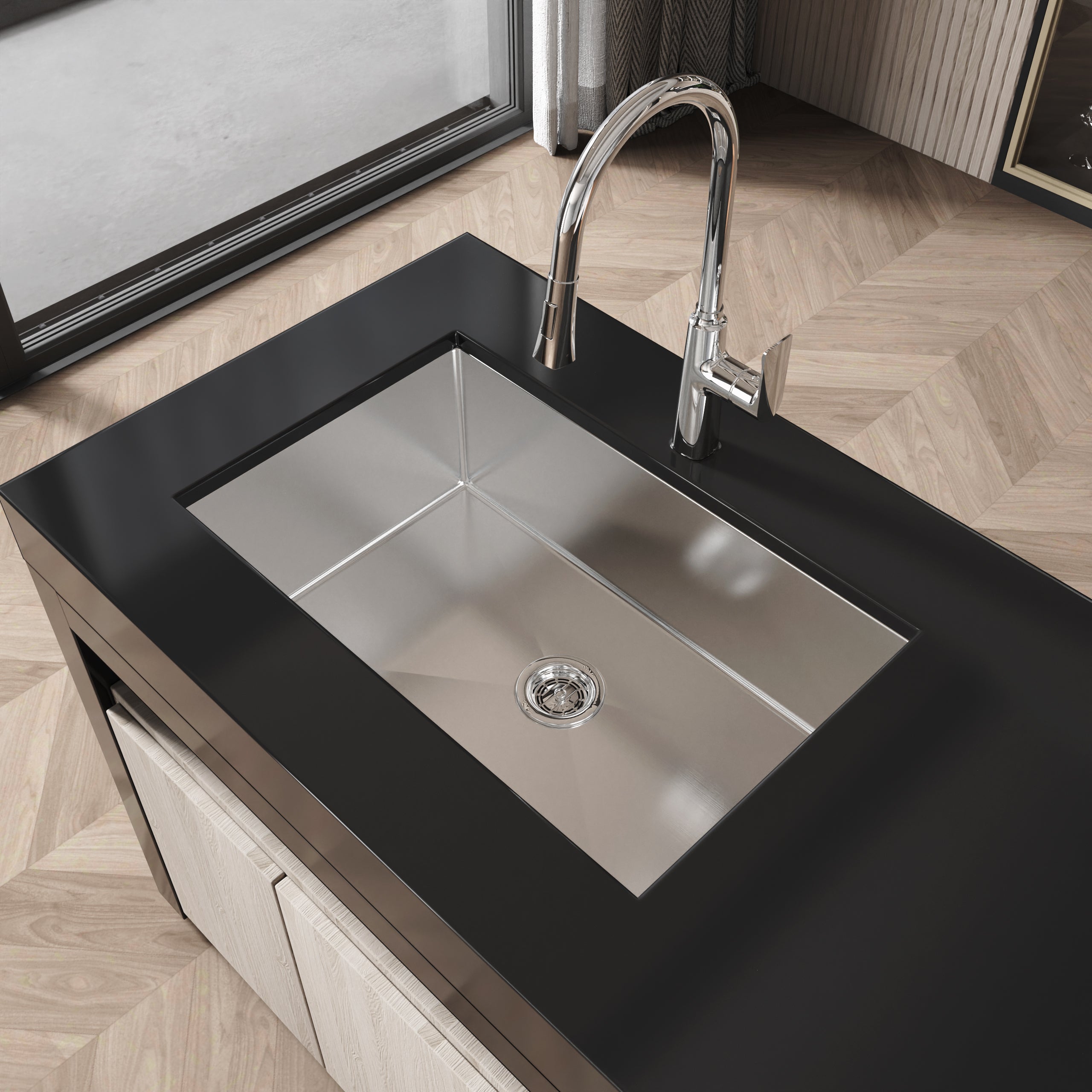 Stainless Steel Kitchen Sink, 30″x19″ Drop In Single Bowl, Undermount Handmade Sink in Brushed Nickel, with US Standard Drain and Hook, LS-SSBR05