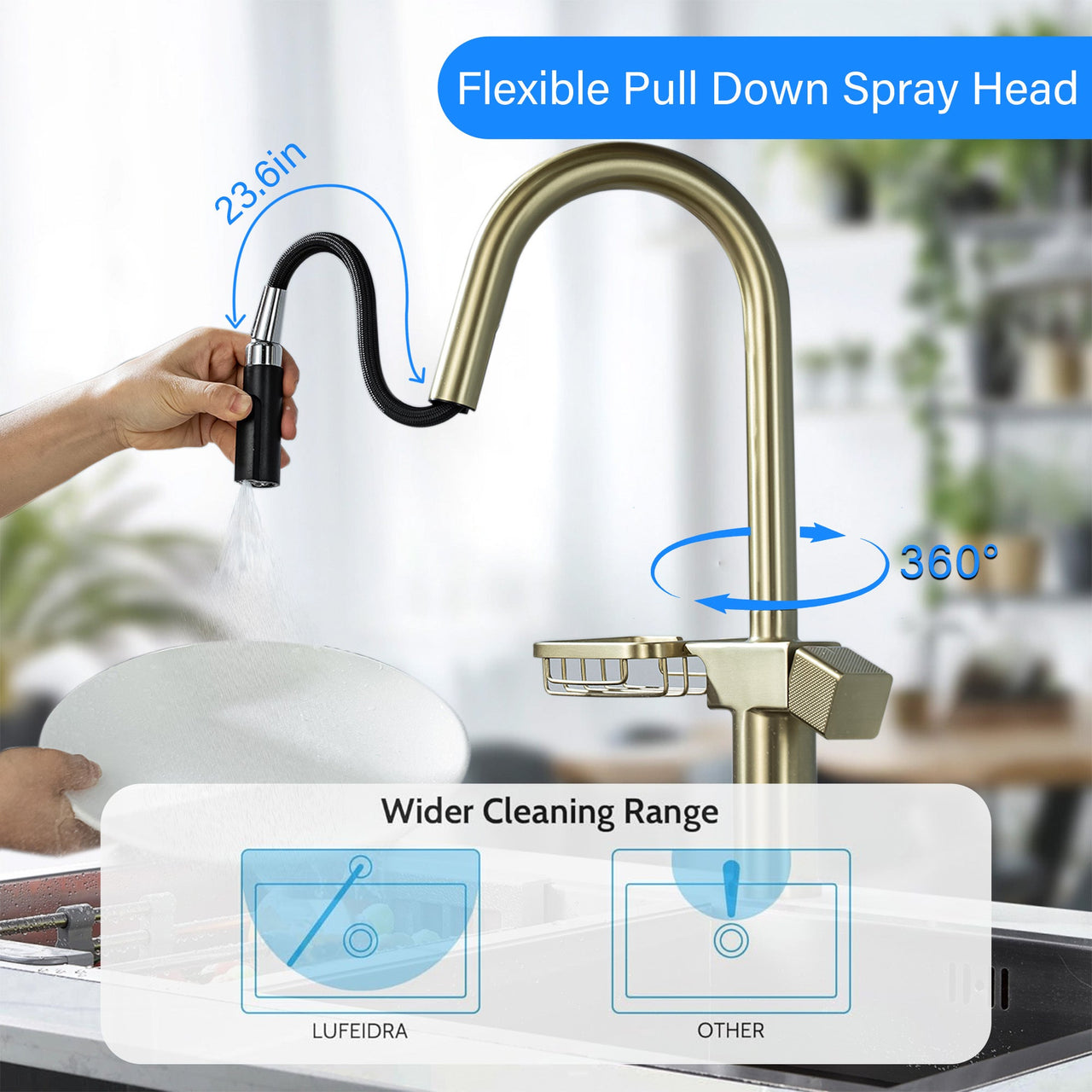 CINCOSKY High Arc Pull-Down Kitchen Faucet with Dual Function Sprayer in Brushed Gold Stainless Steel