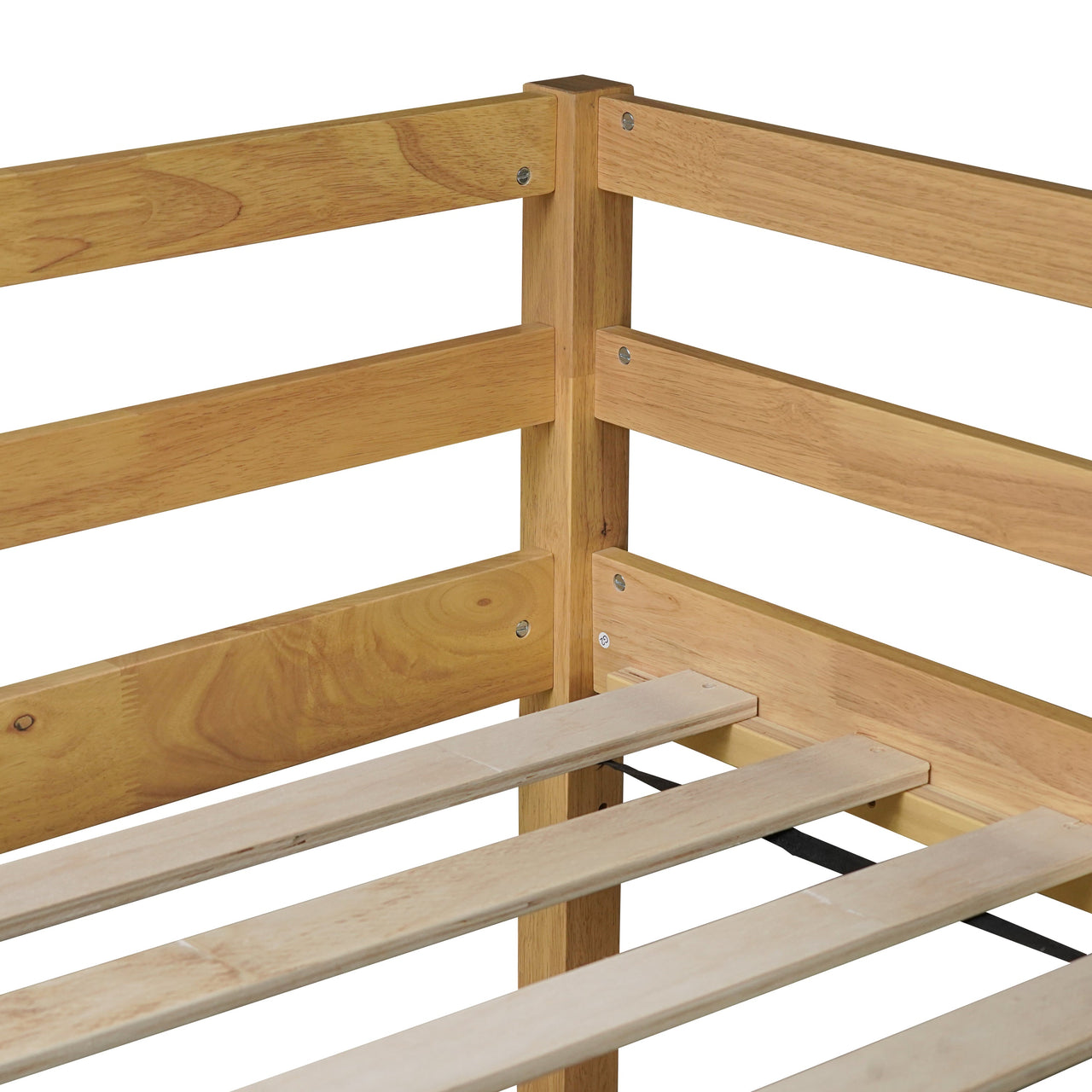 Solid Wooden, Rubber Wooden Twin Loft Bed with Ladder, Bed Platform of Strengthened Slats, Natural