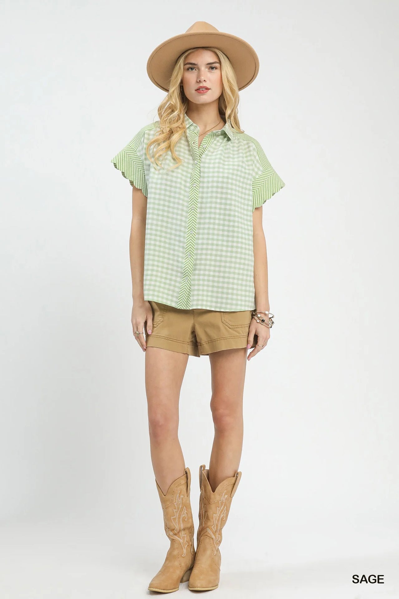 Mixed Gingham Short Sleeve Shirt