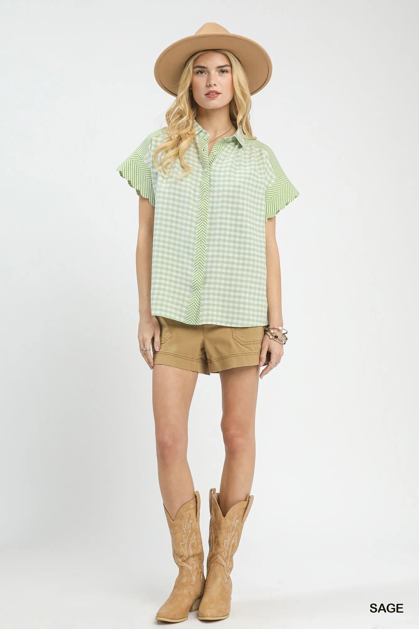 Mixed Gingham Short Sleeve Shirt