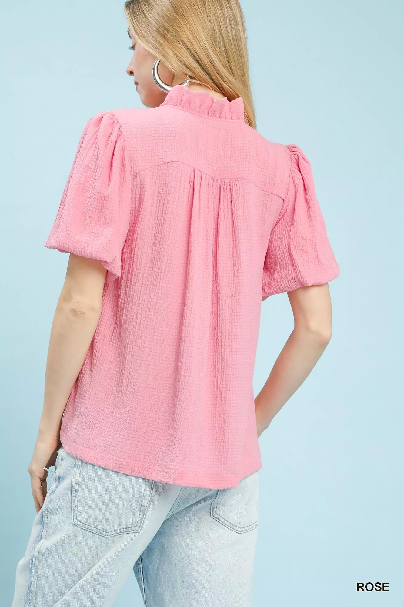 Umgee Seersucker Puff Sleeve Blouse
