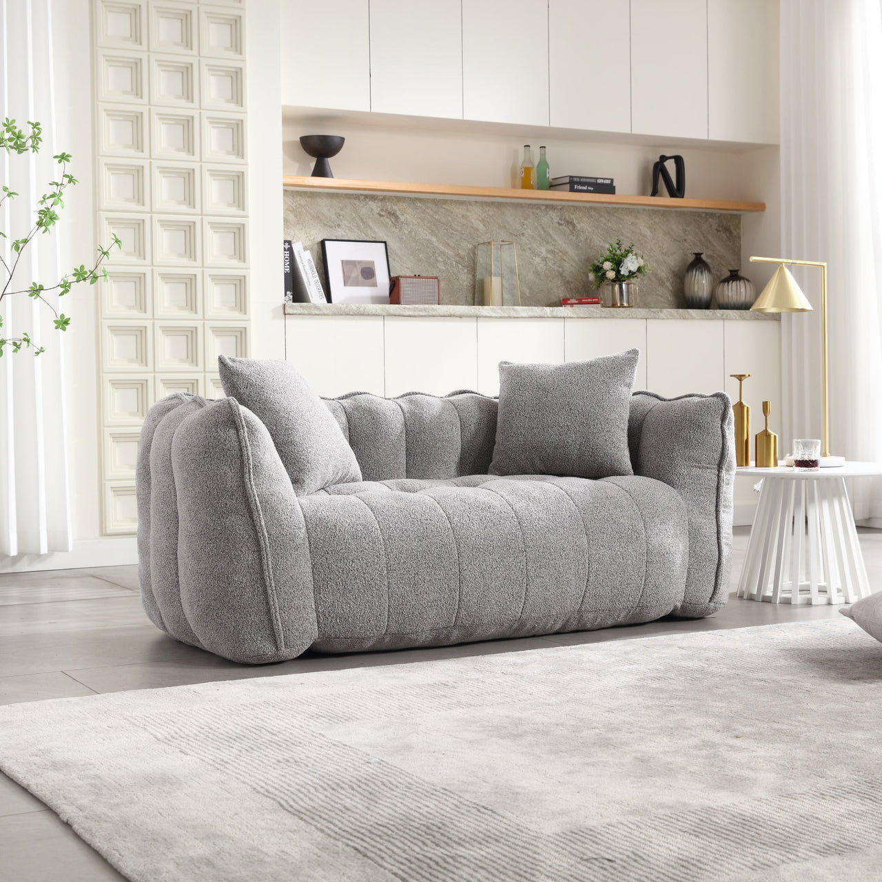 Cozy Beanbag Chair with High Resilience Foam Core for Two - Grey Chenille, 66x35x25 inches