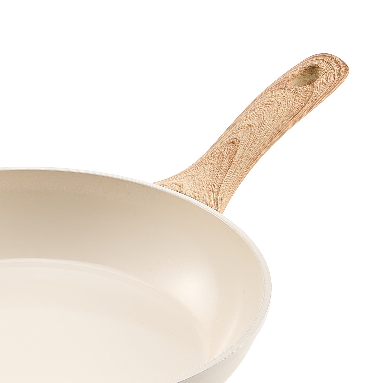 3 Piece Frying Pan Aluminum Skillet Set 8 9.5 11 in Handle Pre-Seasoned Beige
