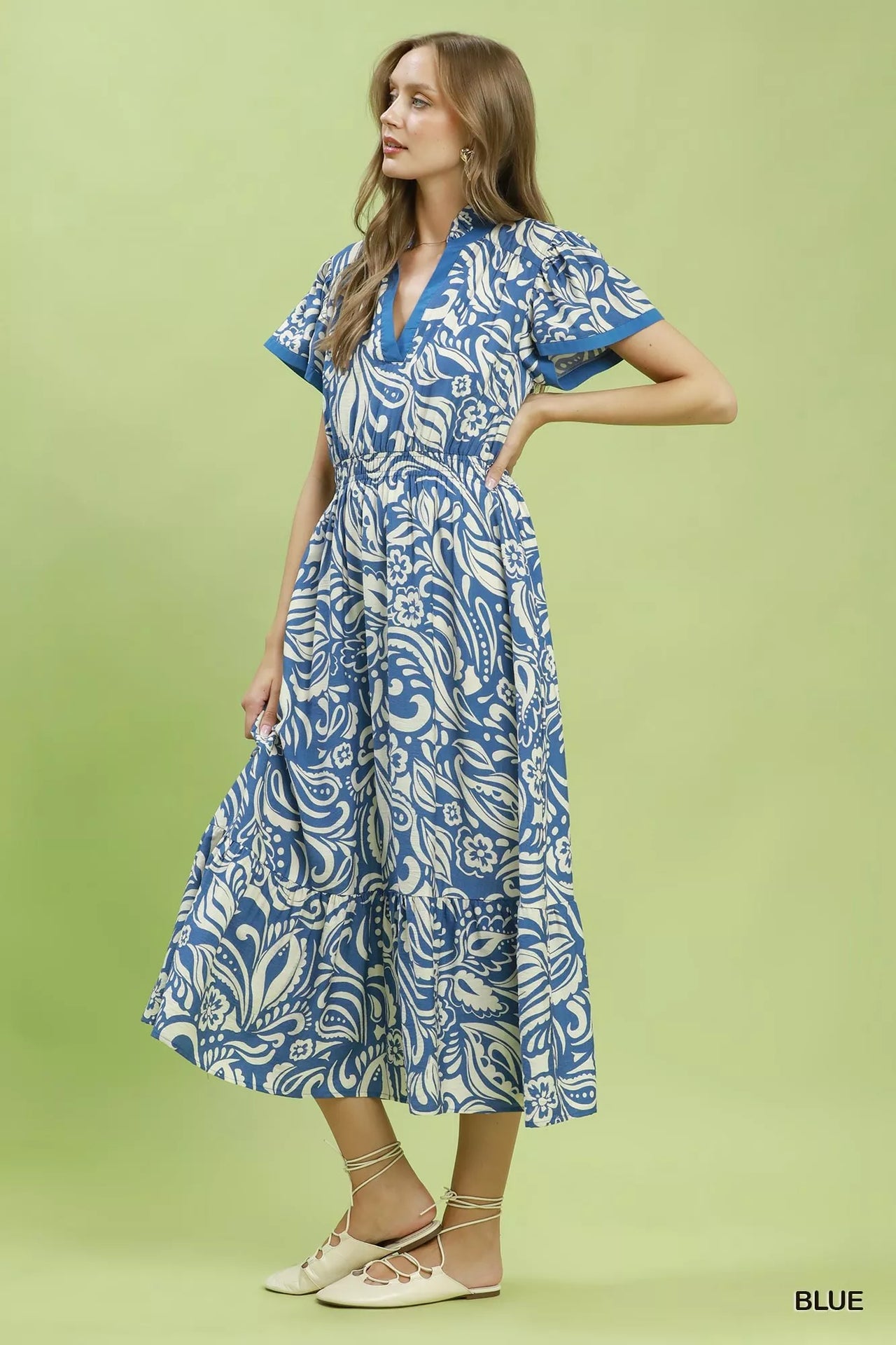 Umgee Paisley Print Midi Dress with Side Pockets