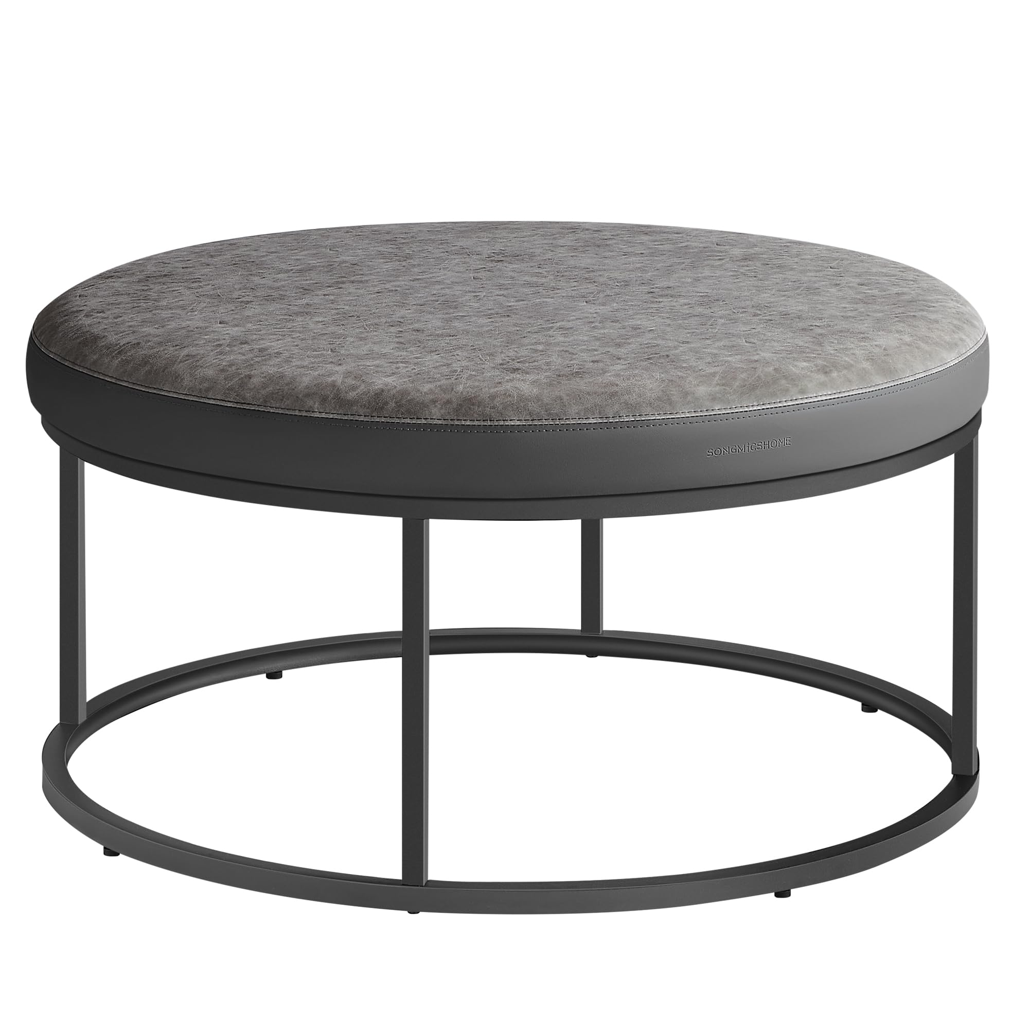 SONGMICS HOME LUIZ Collection - Ottoman Round Coffee Table Footstool Reversible Top Padded Seat Side Table Minimalist Steel Frame Max. Load 660 lb for Living Room Dove Gray ULOM078G01