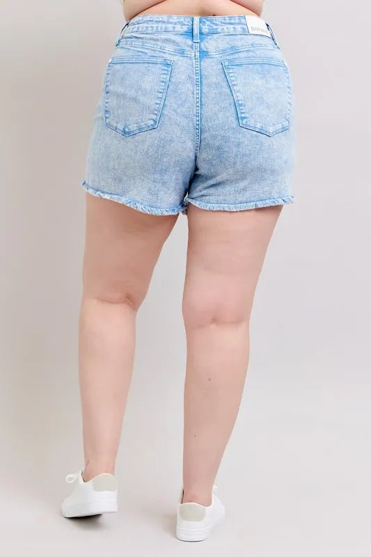 Judy Blue Full Size Mid Rise Garment Dyed Denim Shorts Plus Size