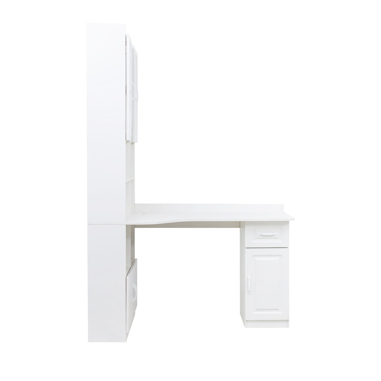 L-Shaped Corner Computer Desk  for Home Office or Study desk, Study Modern Style Table with Drawers, Bookshelf & Hutch, 2-in-1 L-Shaped Design, Large Working Space,white