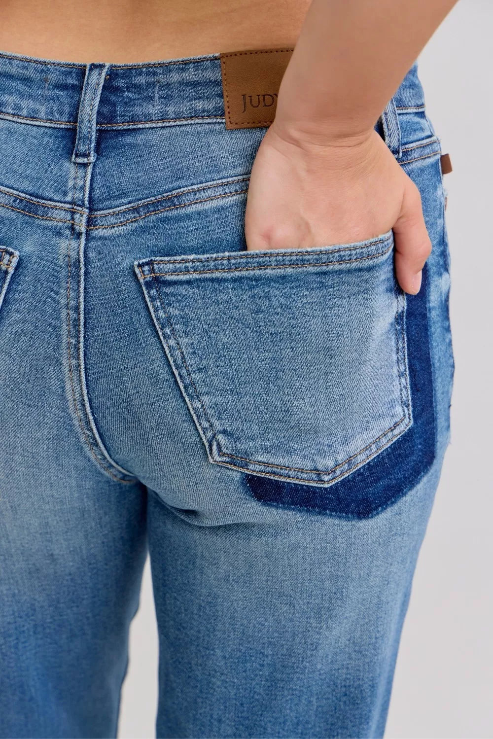 Judy Blue Full Size Mid Rise Bf Patch & Repair Destroyed Release Hem Jeans Plus Size