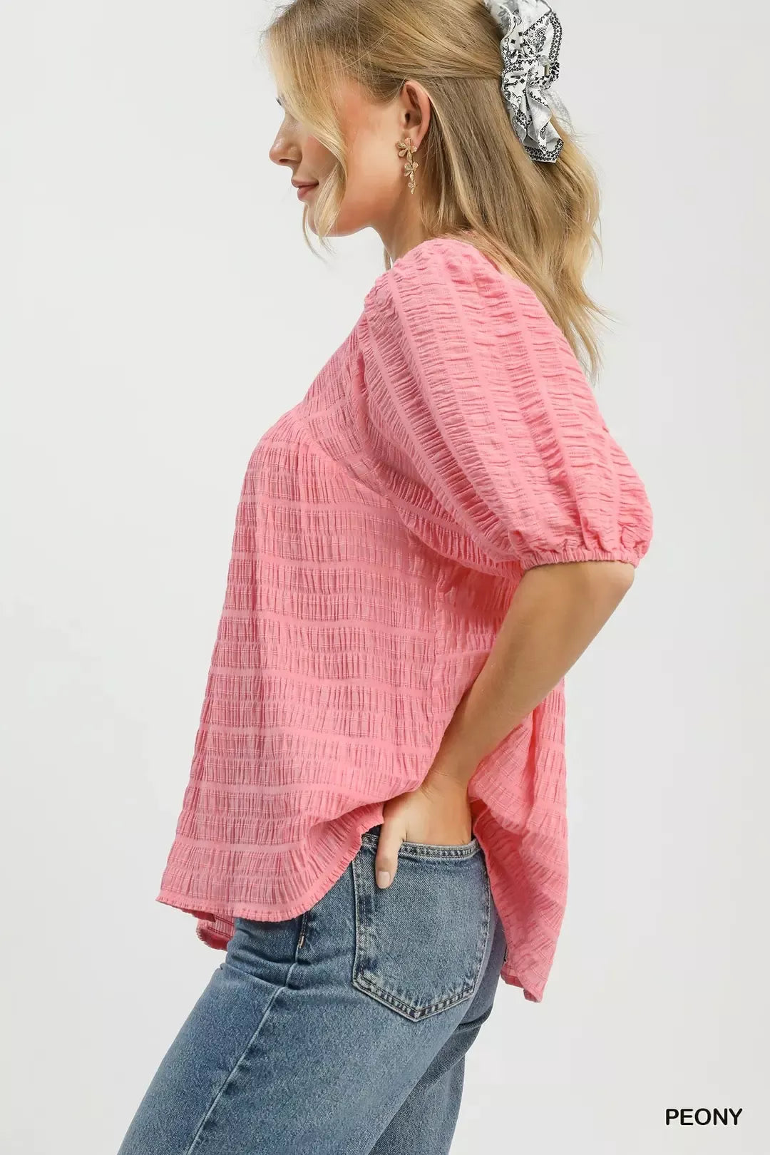 Umgee Textured Puff Sleeve Blouse