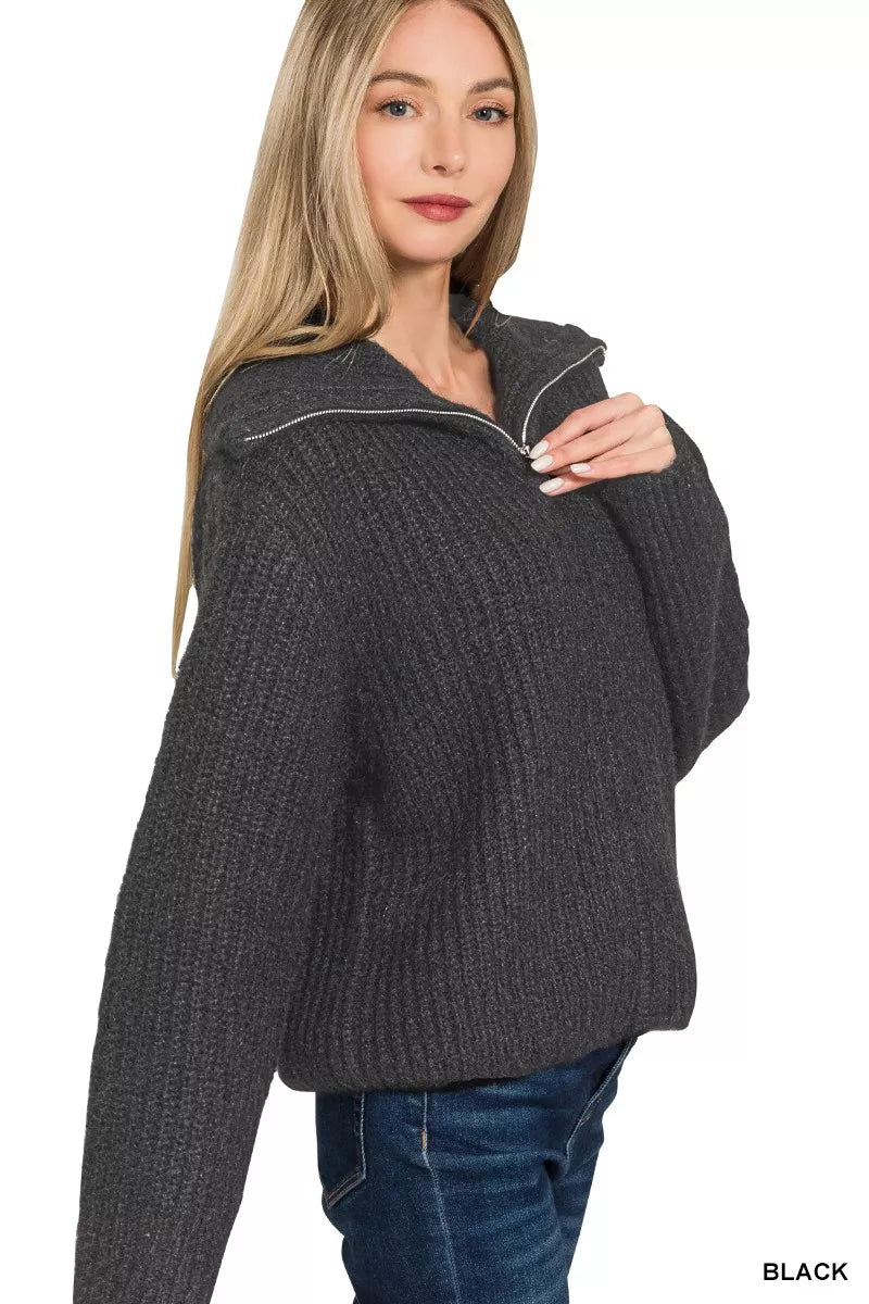 Zenana High Neck Full Zip Sweater Cardigan