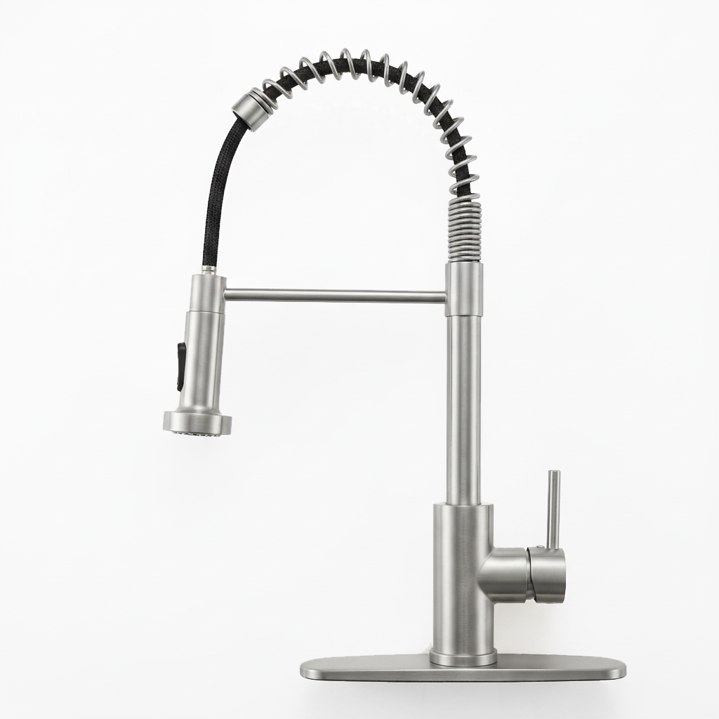 Kitchen Faucet with Pull Down Sprayer Industrial 1 Handle 1 Hole Or 3 Hole Faucet for Farmhouse Camper Laundry Utility Rv Wet Bar Sinks, Stainless Steel, Brushed Nickel