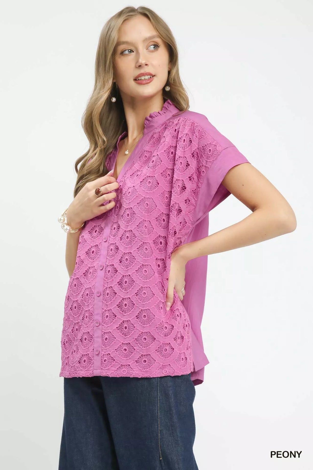 Umgee Lace Button-Front Top