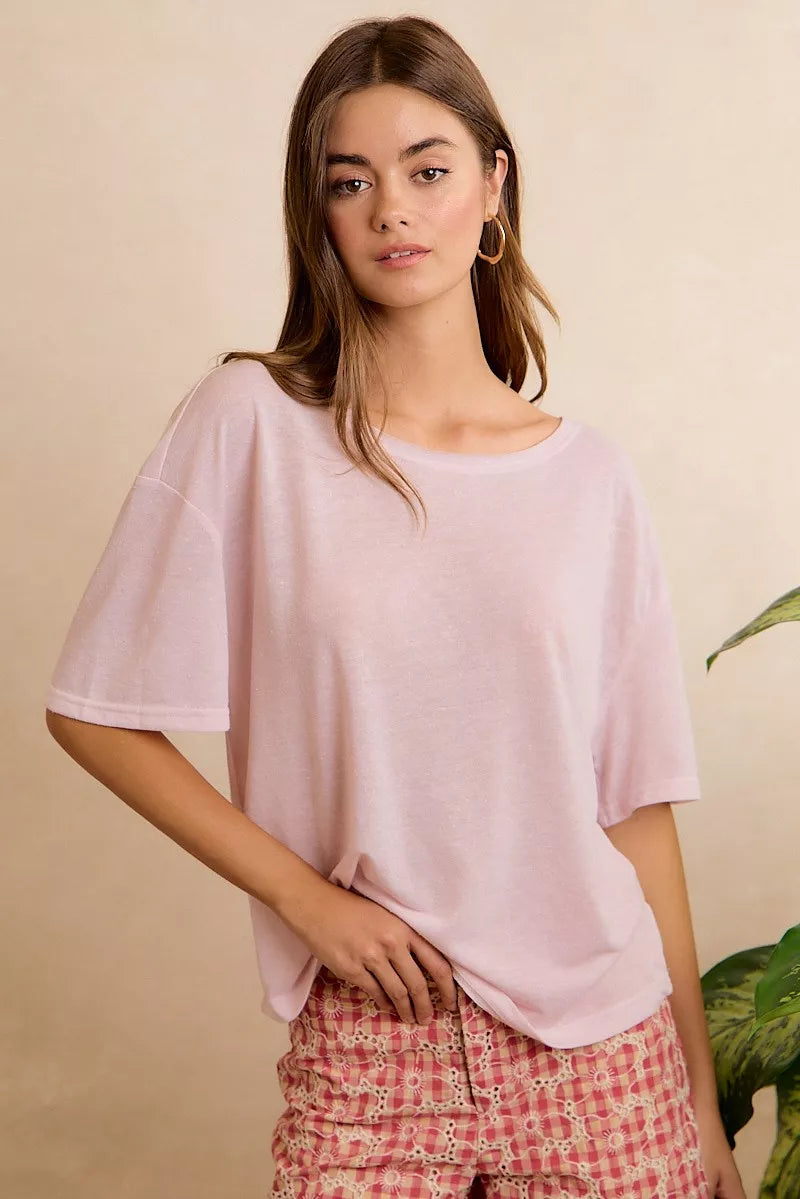 BiBi Solid Jersey Relaxed Fit Short Sleeves Pocket Top