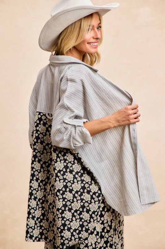 BiBi Stripes Jacquard Floral Mix And Match Shirt Top