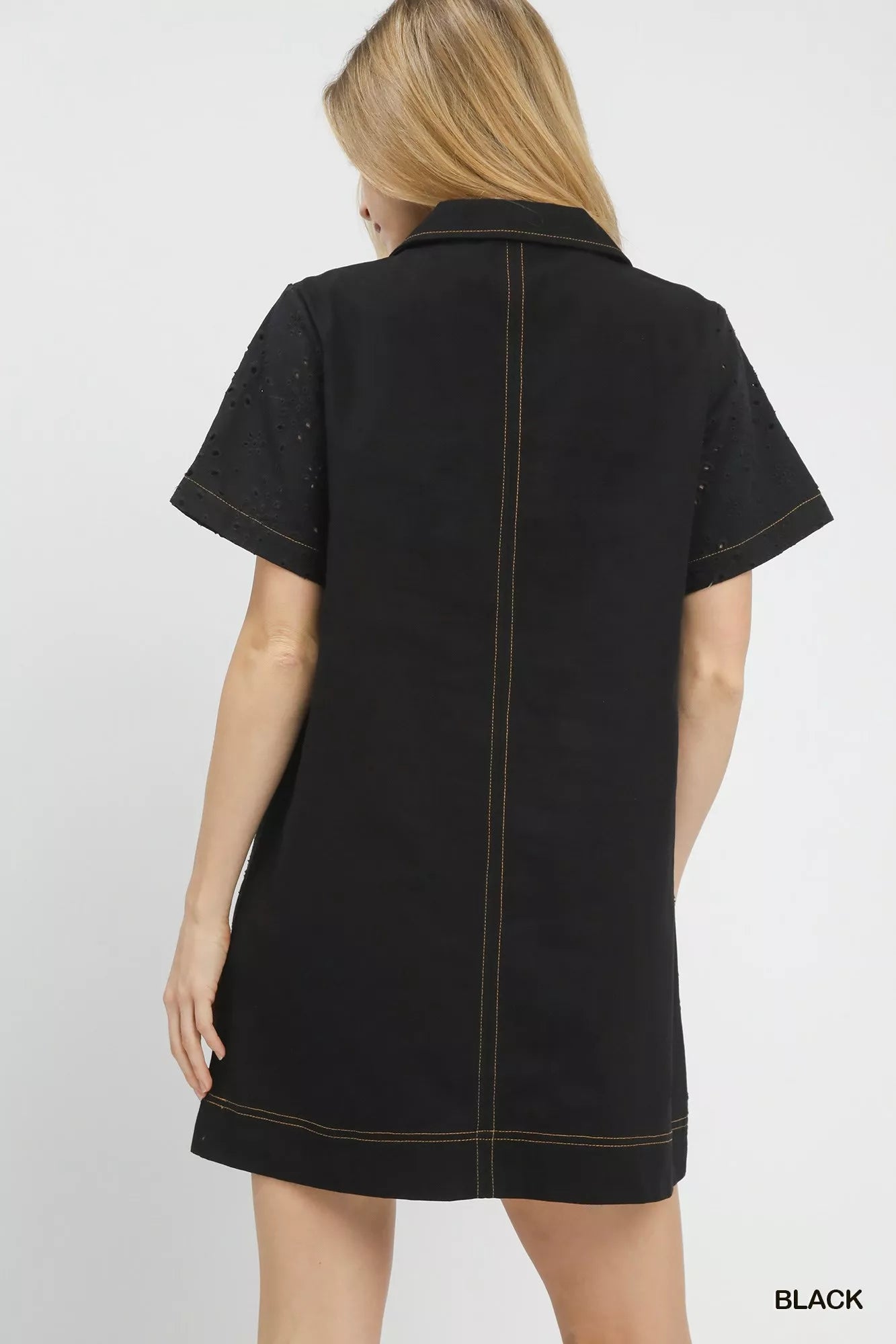 Umgee Eyelet Short Sleeve Shift Dress with Pocket
