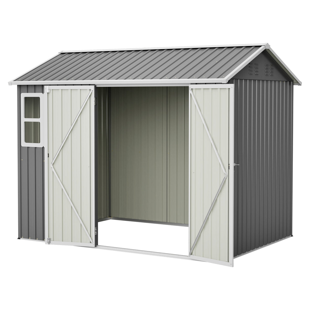 8'x6' Large Steel Storage Shed with Window, Lockable Doors & Sloped Roof, Heavy Duty Outdoor Tool Shed for Garden, Patio, Backyard, Lawn - Dark Gray