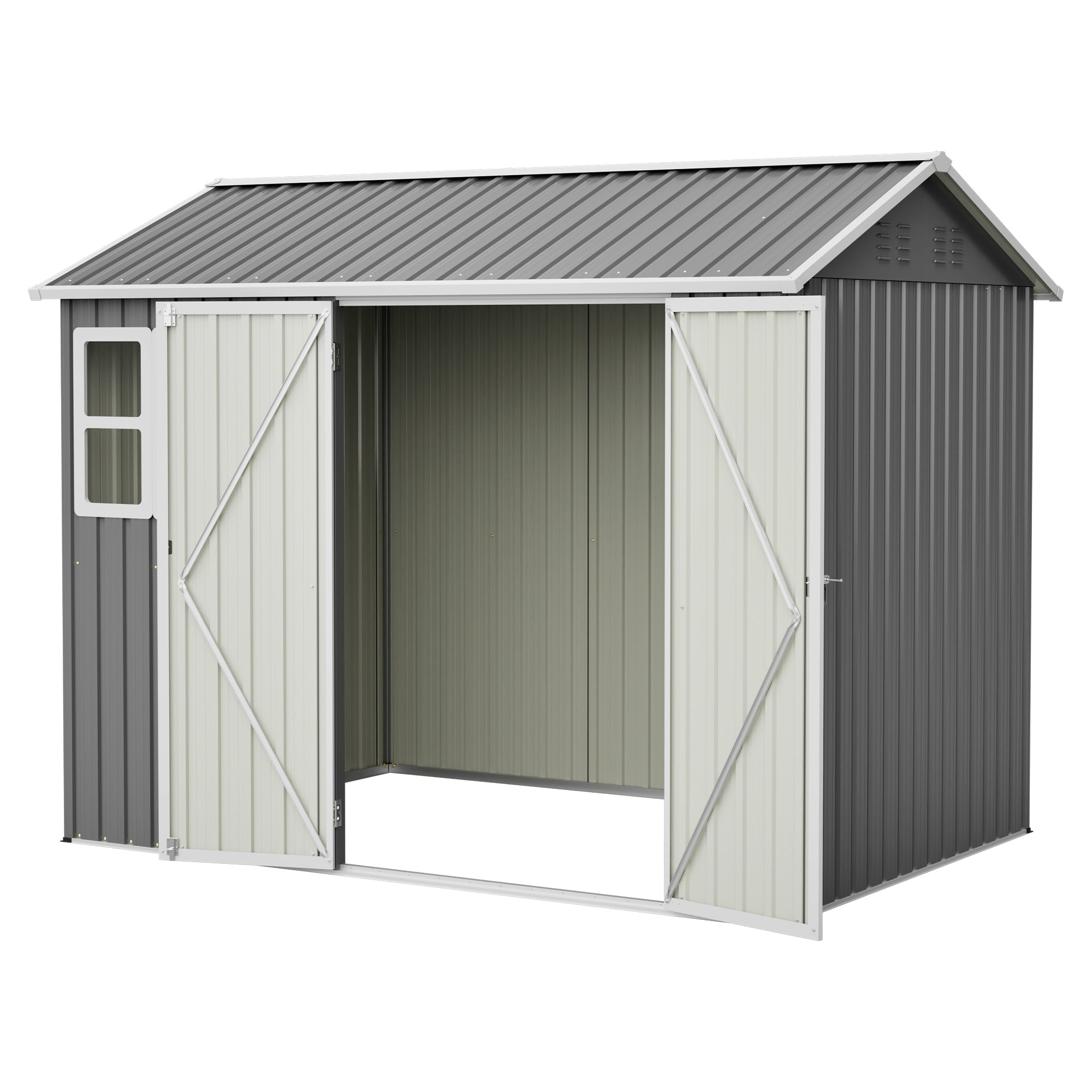 8'x6' Large Steel Storage Shed with Window, Lockable Doors & Sloped Roof, Heavy Duty Outdoor Tool Shed for Garden, Patio, Backyard, Lawn - Dark Gray