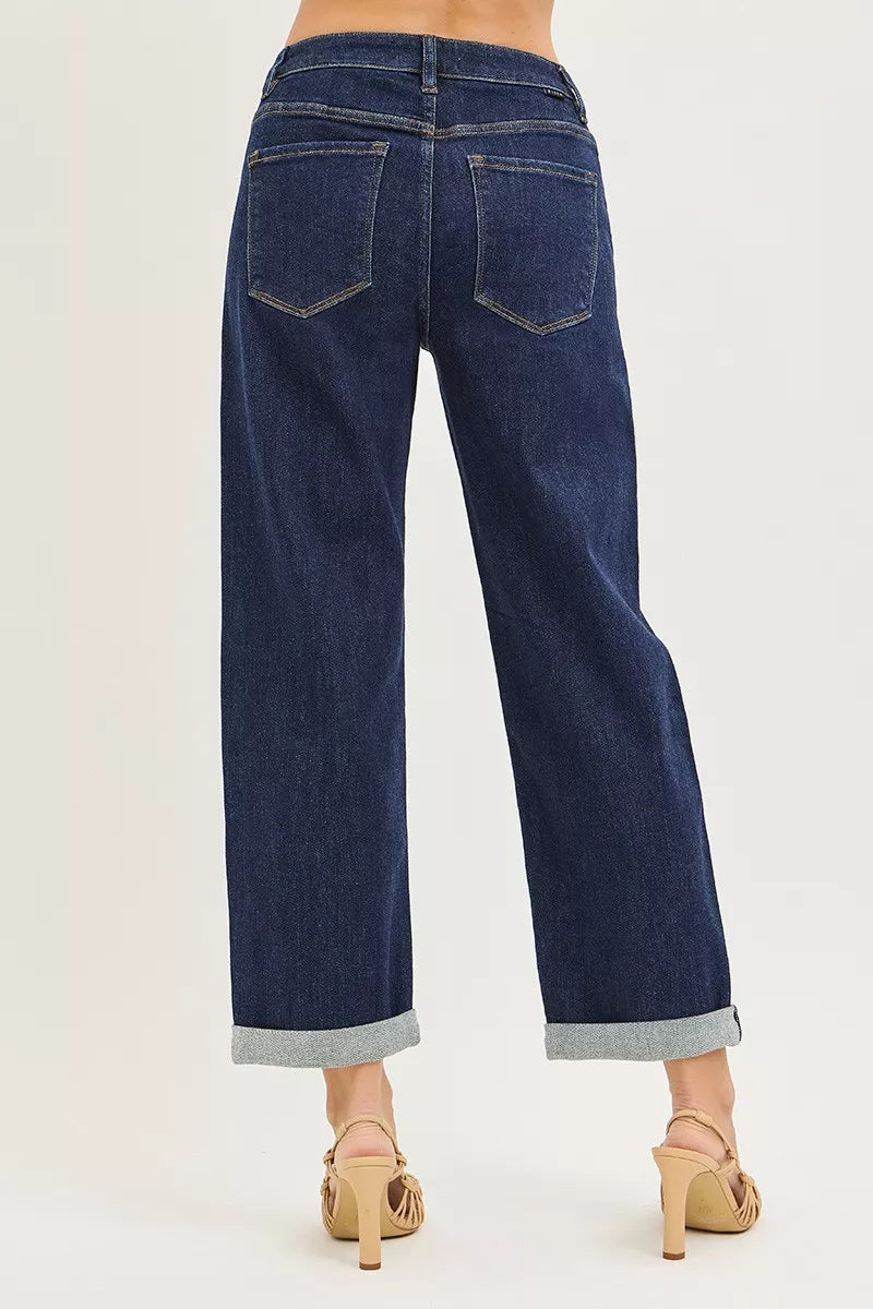 RISEN Slouchy Cropped  Boyfriend Jeans With Cuffed Hem