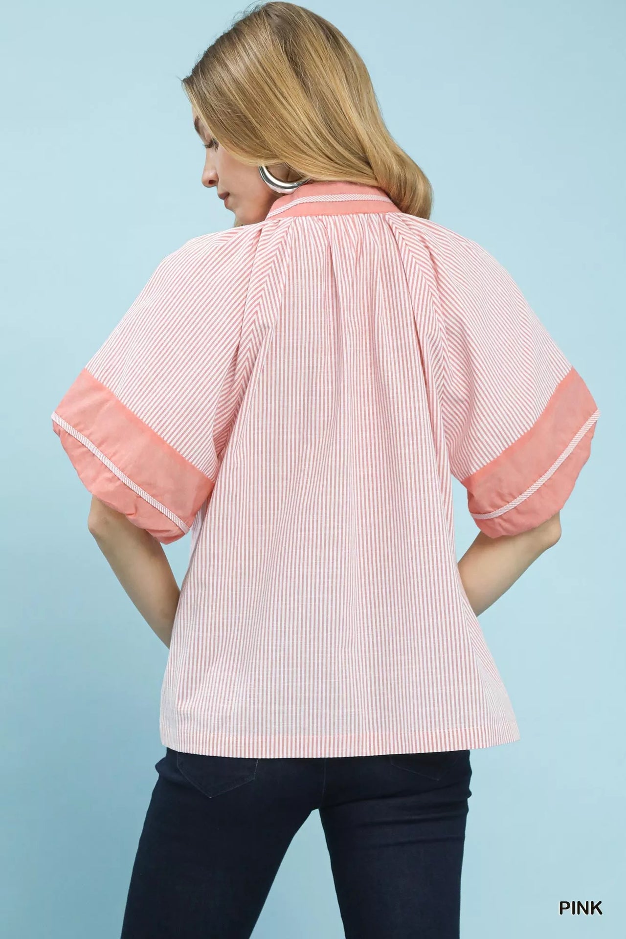 Umgee Striped Mixed Puff Sleeve Blouse