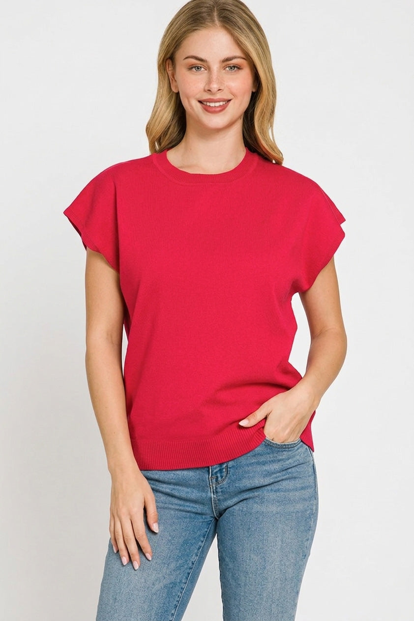 Zenana Viscose Round-neck Short Sleeve Sweater