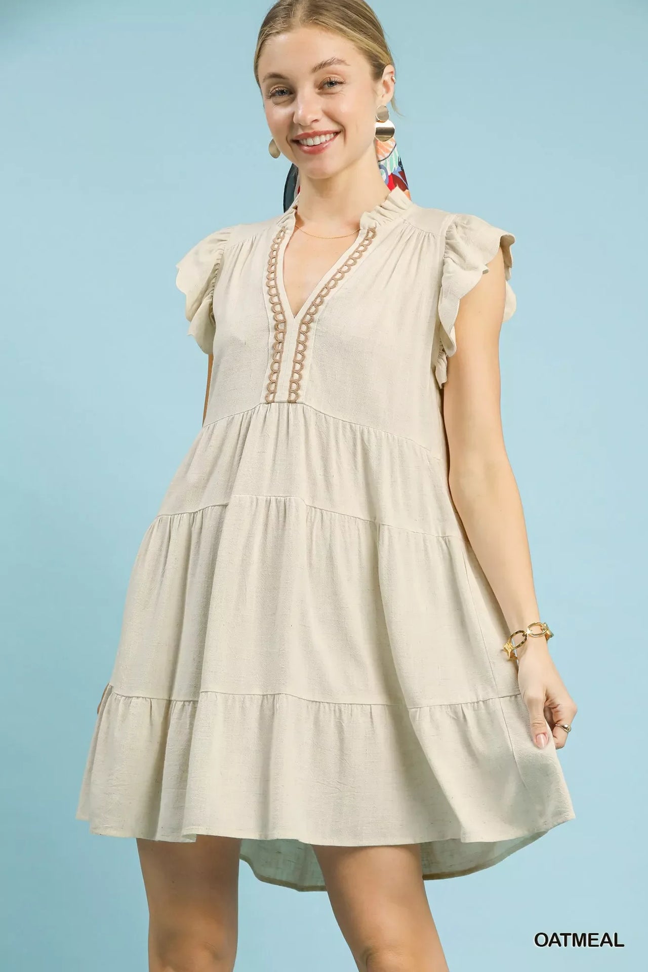 Umgee Linen Tiered Baby Doll Dress