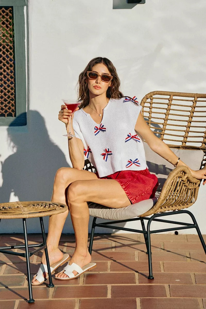 SO ME 4th Of July Ribbon Trimmed Dolman Sweater Top