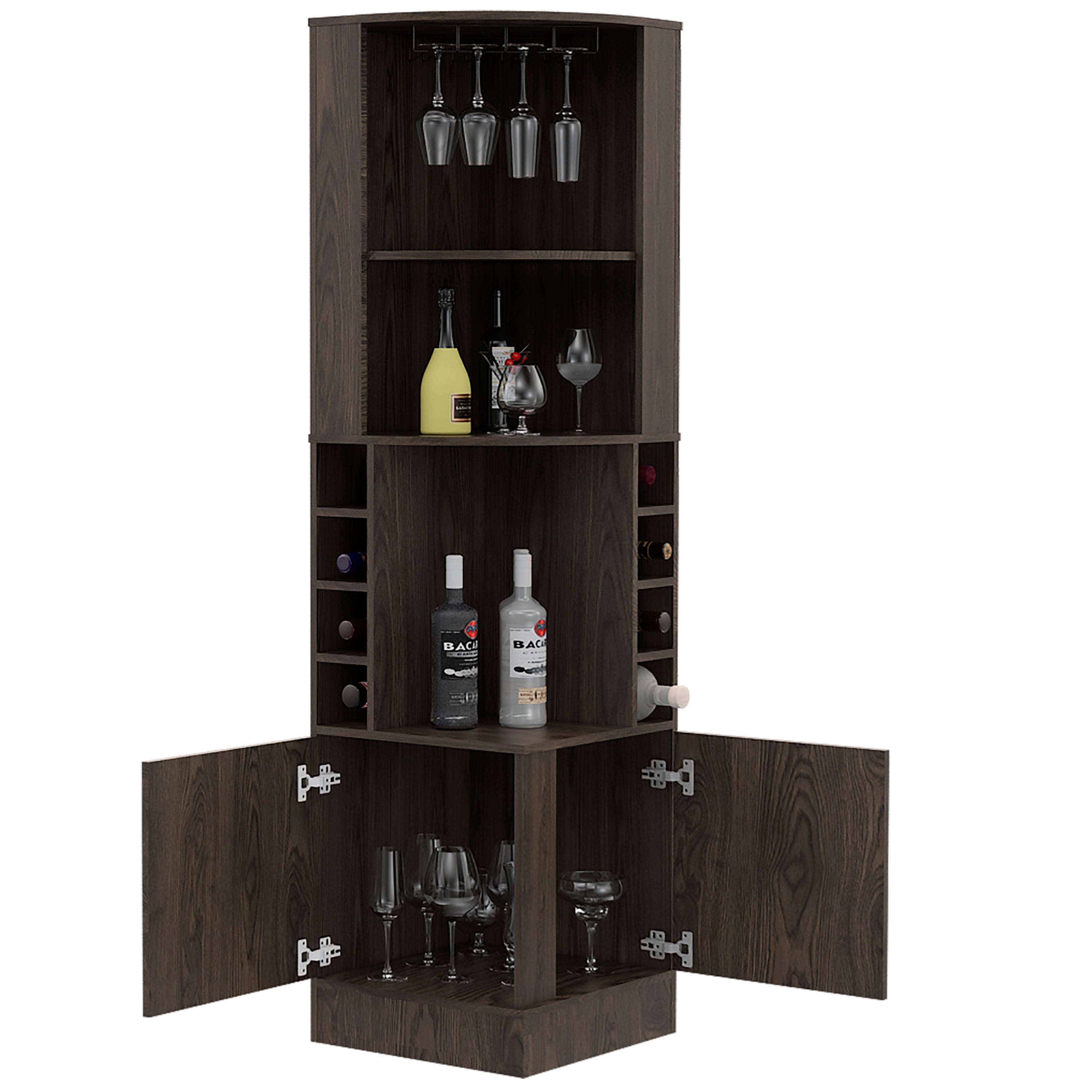 Seattle Bar Cabinet, Eight Bottle Cubbies, Two Large Open Shelves