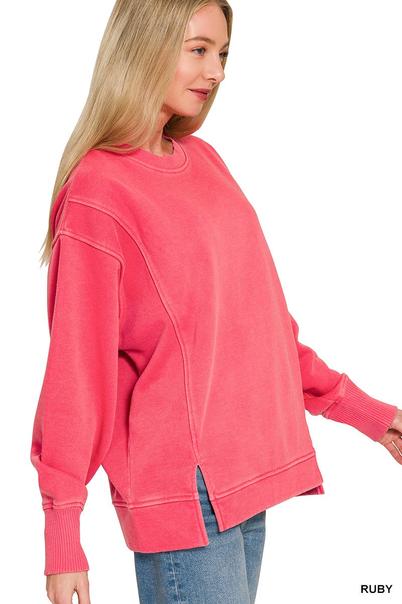 Zenana Pigment Dye Exposed-seam Fleece Sweatshirt