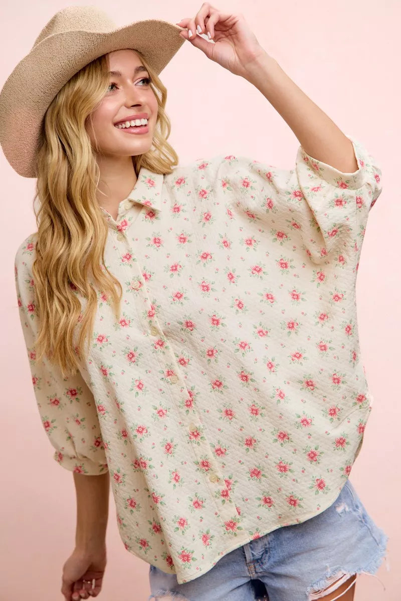 BiBi Flower Printed Short Dolman Blouse Top